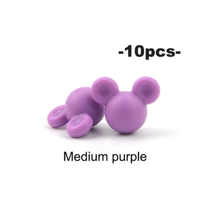 LOFCA 10pcs/lot Mouse Silicone Beads Baby Teether Toy Soft Chew Teething BPA Free DIY Charm Necklace Food Grade Jewelry