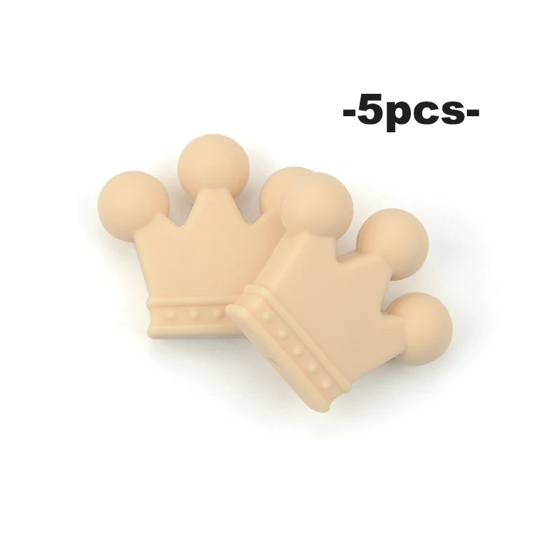 Crown Silicone Beads 5pcs Baby Teether BPA Free Silicone Teething Beads Baby Chew Teething Necklace DIY Pacifier Clips Accessory