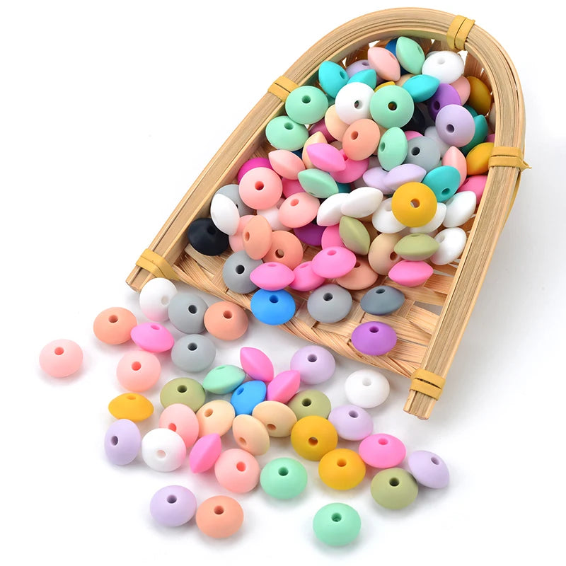 50pcs/lot 12mm Silicone lentil Beads Silicone BPA Free DIY Charms Newborn Nursing Accessory Teething Necklace Teething Toy