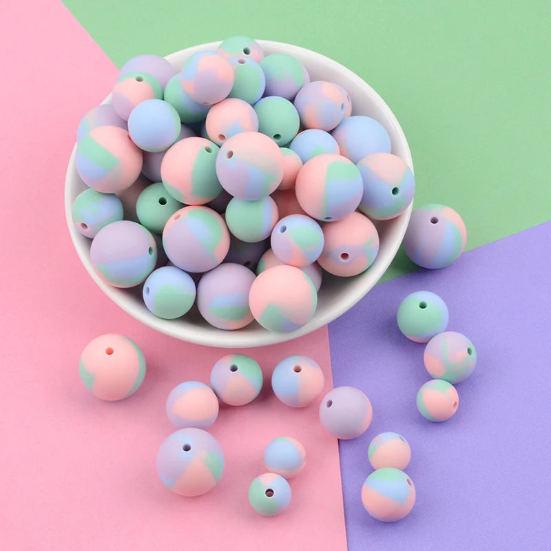 15mm 100pcs Round Silicone Beads Teether Baby Nursing Necklace Pacifier Clip Oral Care BPA Free Food Grade Colorful