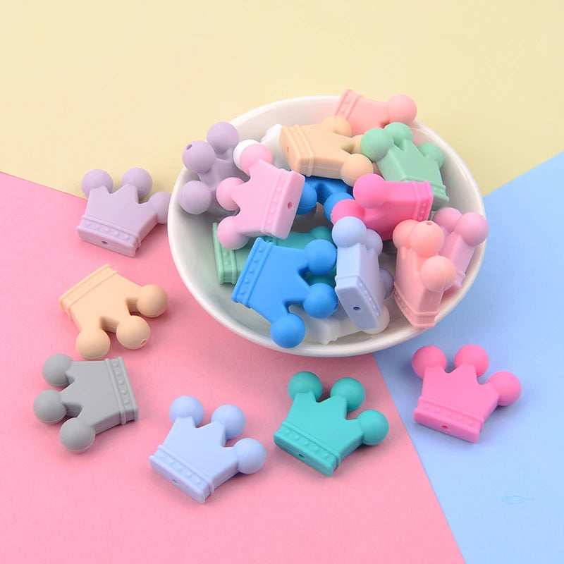 Crown Silicone Beads 5pcs Baby Teether BPA Free Silicone Teething Beads Baby Chew Teething Necklace DIY Pacifier Clips Accessory