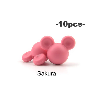LOFCA 10pcs/lot Mouse Silicone Beads Baby Teether Toy Soft Chew Teething BPA Free DIY Charm Necklace Food Grade Jewelry