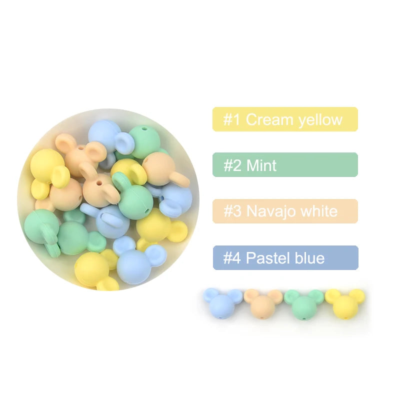 LOFCA 10pcs/lot Mouse Silicone Beads Baby Teether Toy Soft Chew Teething BPA Free DIY Charm Necklace Food Grade Jewelry