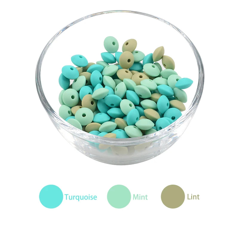 50pcs/lot 12mm Silicone lentil Beads Silicone BPA Free DIY Charms Newborn Nursing Accessory Teething Necklace Teething Toy