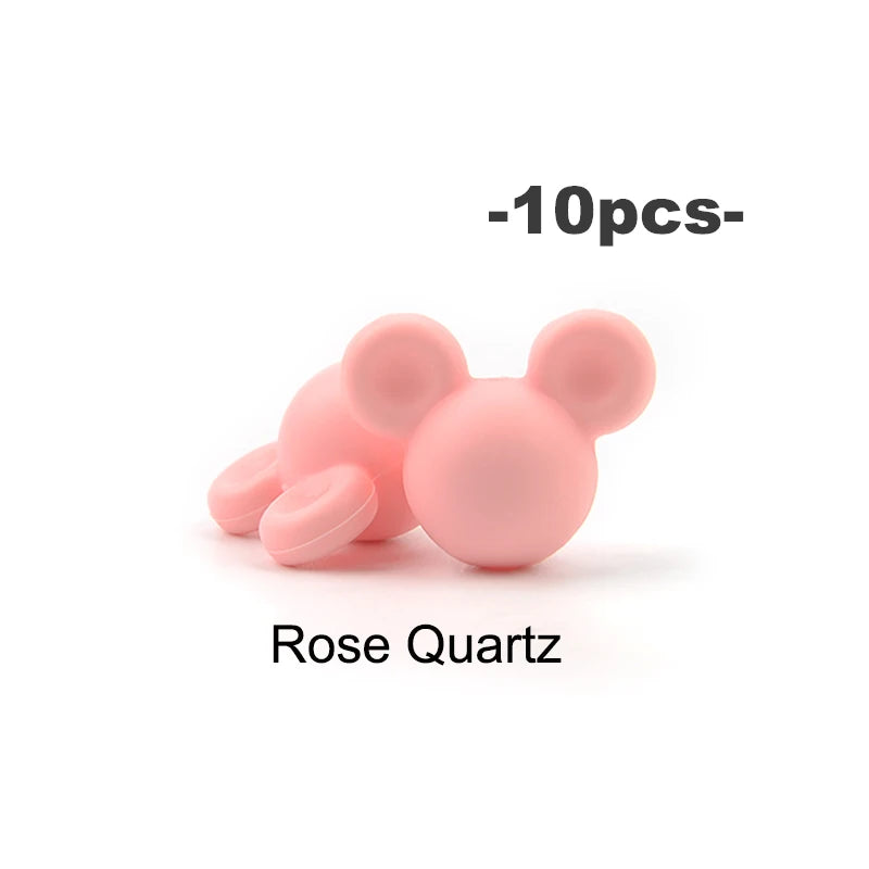 LOFCA 10pcs/lot Mouse Silicone Beads Baby Teether Toy Soft Chew Teething BPA Free DIY Charm Necklace Food Grade Jewelry