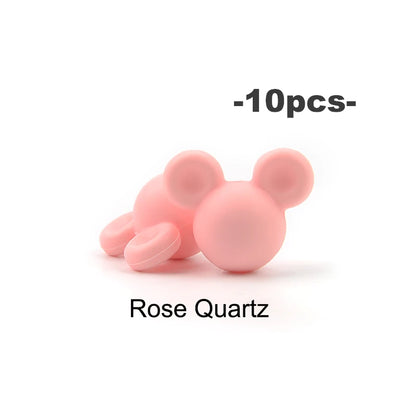 LOFCA 10pcs/lot Mouse Silicone Beads Baby Teether Toy Soft Chew Teething BPA Free DIY Charm Necklace Food Grade Jewelry