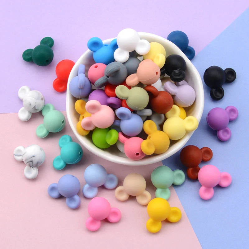 LOFCA 10pcs/lot Mouse Silicone Beads Baby Teether Toy Soft Chew Teething BPA Free DIY Charm Necklace Food Grade Jewelry