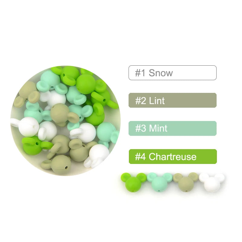 LOFCA 10pcs/lot Mouse Silicone Beads Baby Teether Toy Soft Chew Teething BPA Free DIY Charm Necklace Food Grade Jewelry
