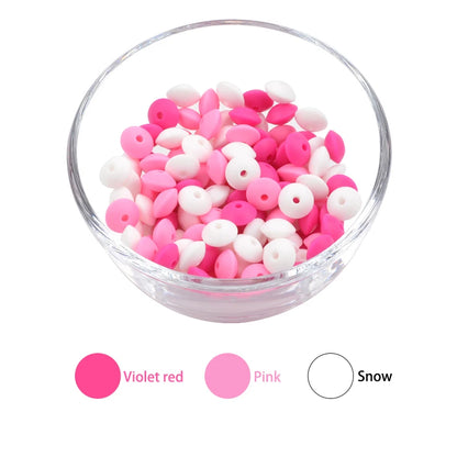 50pcs/lot 12mm Silicone lentil Beads Silicone BPA Free DIY Charms Newborn Nursing Accessory Teething Necklace Teething Toy