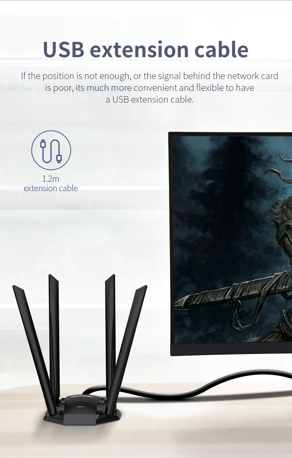 Comfast 1300Mbps Adaptador 2.4G&5GHz Usb Network Card Wireless WiFi Adapter High Gain 4*6dbi Antenna Desktop Linux Wi-fi Receive