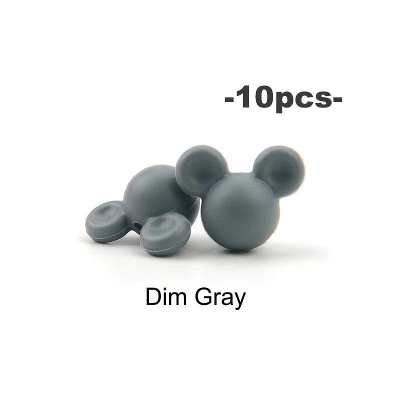 LOFCA 10pcs/lot Mouse Silicone Beads Baby Teether Toy Soft Chew Teething BPA Free DIY Charm Necklace Food Grade Jewelry