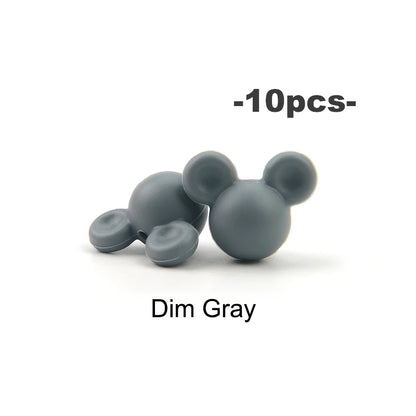 LOFCA 10pcs/lot Mouse Silicone Beads Baby Teether Toy Soft Chew Teething BPA Free DIY Charm Necklace Food Grade Jewelry