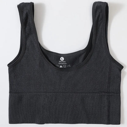 Women Seamless Ribbed Cropped Tank Top High Elastic Sleeveless Top Sexy Lingerie Sports Underwear O-neck Bra Daily Camisole M-XL
