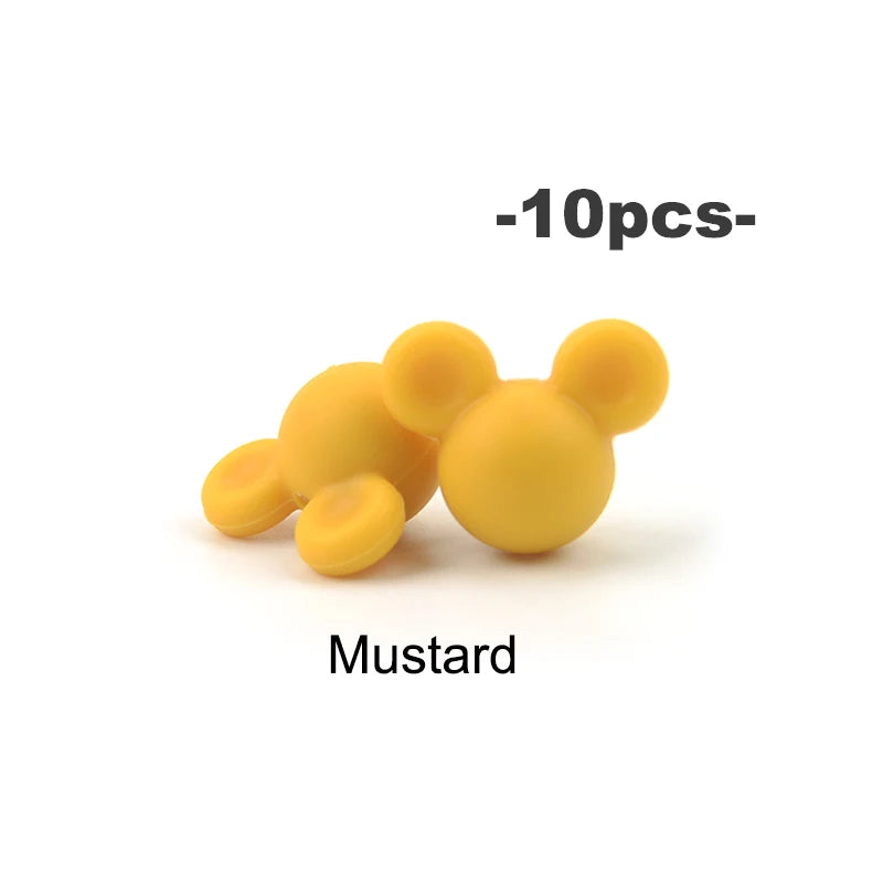 LOFCA 10pcs/lot Mouse Silicone Beads Baby Teether Toy Soft Chew Teething BPA Free DIY Charm Necklace Food Grade Jewelry