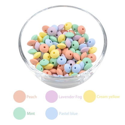 50pcs/lot 12mm Silicone lentil Beads Silicone BPA Free DIY Charms Newborn Nursing Accessory Teething Necklace Teething Toy