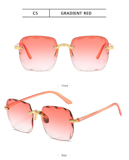 3PCS Square Rimless Sunglasses Women Luxury Brand Designer Summer Red Glasses Fashion Sun glasses For Men UV400 Shades Oculos