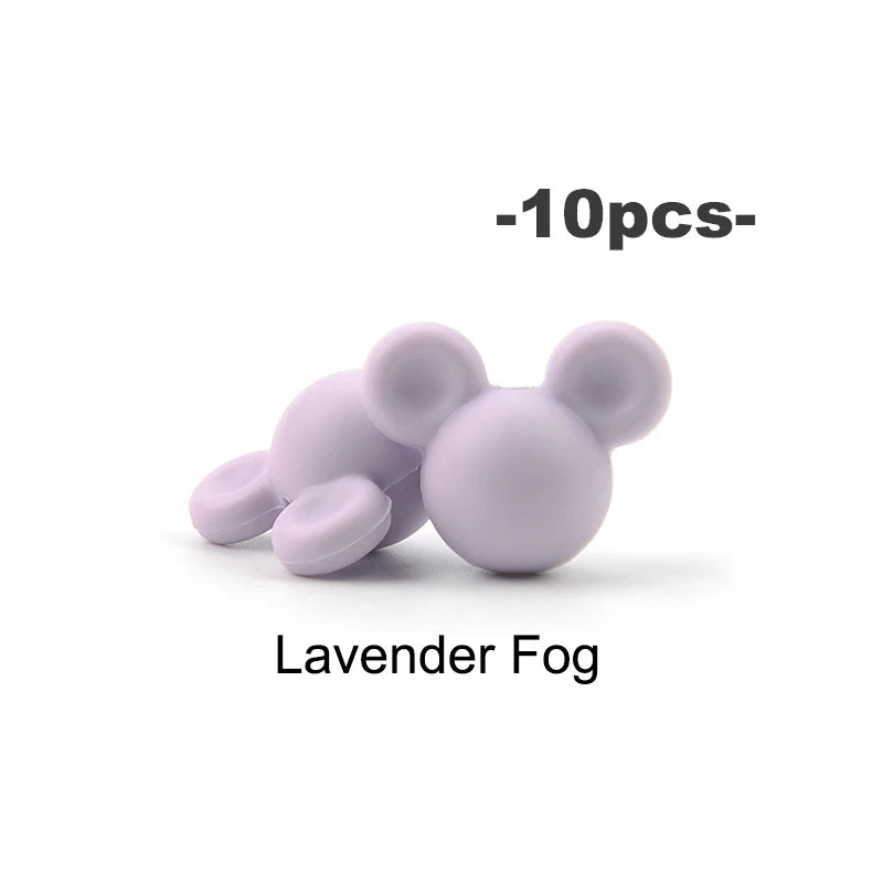 LOFCA 10pcs/lot Mouse Silicone Beads Baby Teether Toy Soft Chew Teething BPA Free DIY Charm Necklace Food Grade Jewelry