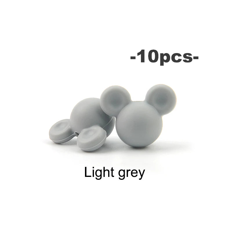 LOFCA 10pcs/lot Mouse Silicone Beads Baby Teether Toy Soft Chew Teething BPA Free DIY Charm Necklace Food Grade Jewelry
