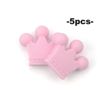 Crown Silicone Beads 5pcs Baby Teether BPA Free Silicone Teething Beads Baby Chew Teething Necklace DIY Pacifier Clips Accessory
