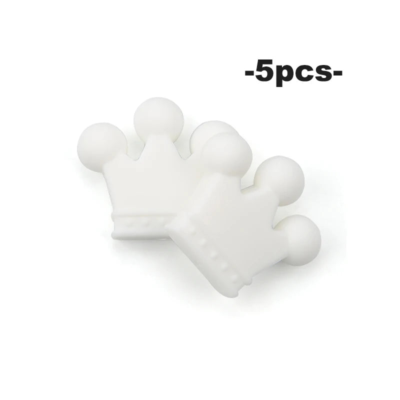 Crown Silicone Beads 5pcs Baby Teether BPA Free Silicone Teething Beads Baby Chew Teething Necklace DIY Pacifier Clips Accessory