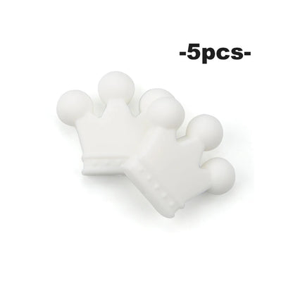 Crown Silicone Beads 5pcs Baby Teether BPA Free Silicone Teething Beads Baby Chew Teething Necklace DIY Pacifier Clips Accessory