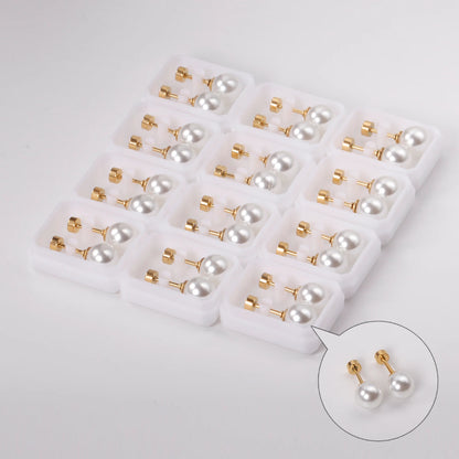 12 Pairs Round Imitation Pearl Earrings 316L Stainless Steel Anti-allergy Screw Stud Ladies Earrings Fashion Jewelry Accessories