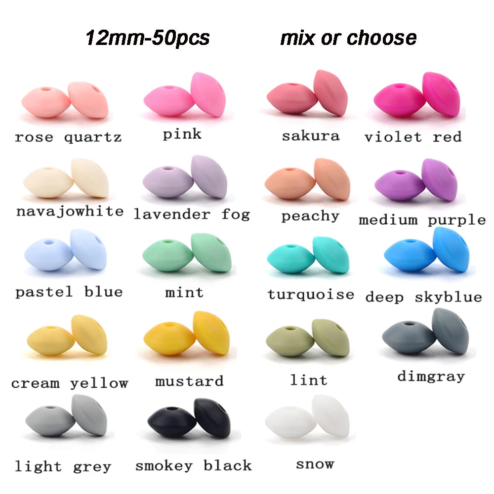 50pcs/lot 12mm Silicone lentil Beads Silicone BPA Free DIY Charms Newborn Nursing Accessory Teething Necklace Teething Toy