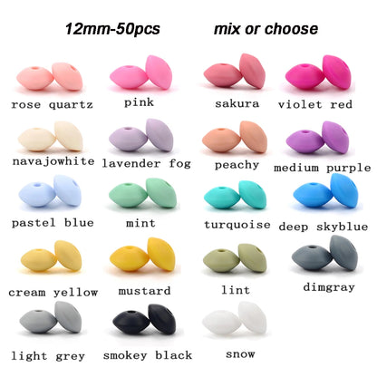 50pcs/lot 12mm Silicone lentil Beads Silicone BPA Free DIY Charms Newborn Nursing Accessory Teething Necklace Teething Toy