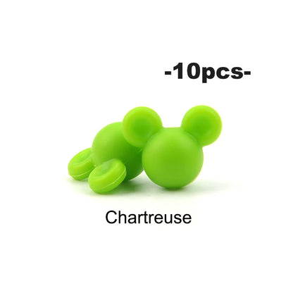 LOFCA 10pcs/lot Mouse Silicone Beads Baby Teether Toy Soft Chew Teething BPA Free DIY Charm Necklace Food Grade Jewelry