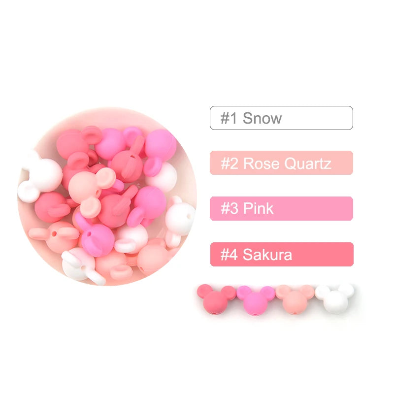 LOFCA 10pcs/lot Mouse Silicone Beads Baby Teether Toy Soft Chew Teething BPA Free DIY Charm Necklace Food Grade Jewelry