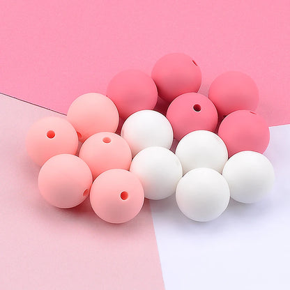 LOFCA 15mm 20pcs/lot Silicone Loose Beads Safe Teether Round Baby Teething Beads DIY Chewable Colorful Teething For Infant