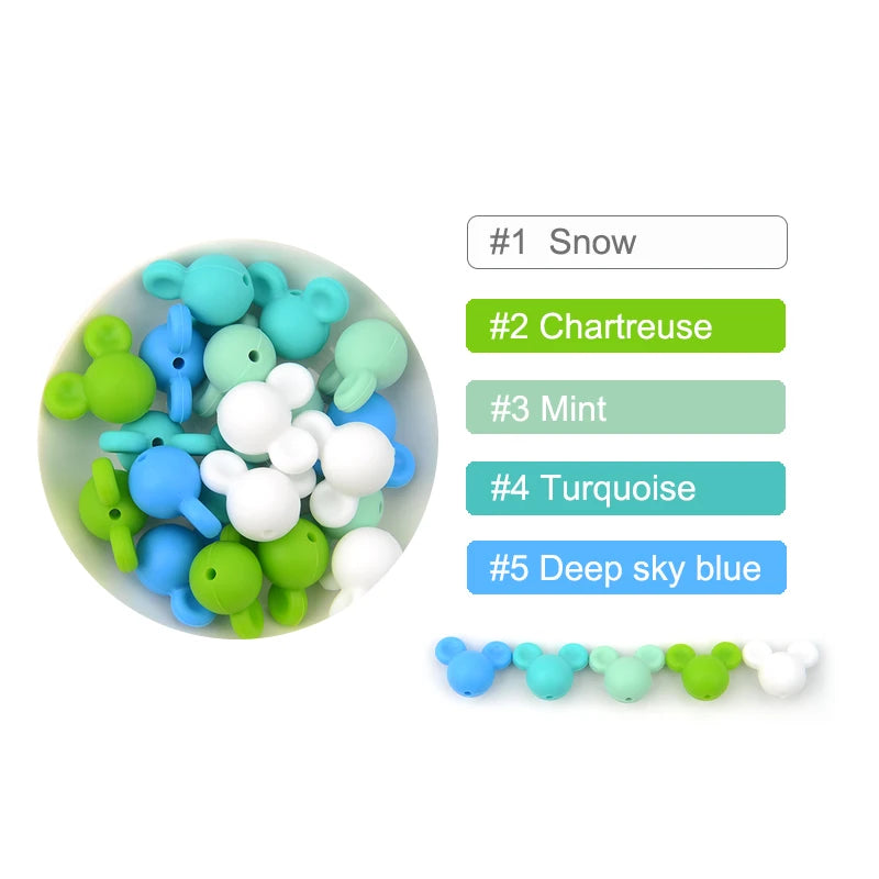 LOFCA 10pcs/lot Mouse Silicone Beads Baby Teether Toy Soft Chew Teething BPA Free DIY Charm Necklace Food Grade Jewelry