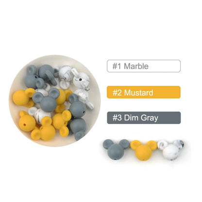 LOFCA 10pcs/lot Mouse Silicone Beads Baby Teether Toy Soft Chew Teething BPA Free DIY Charm Necklace Food Grade Jewelry