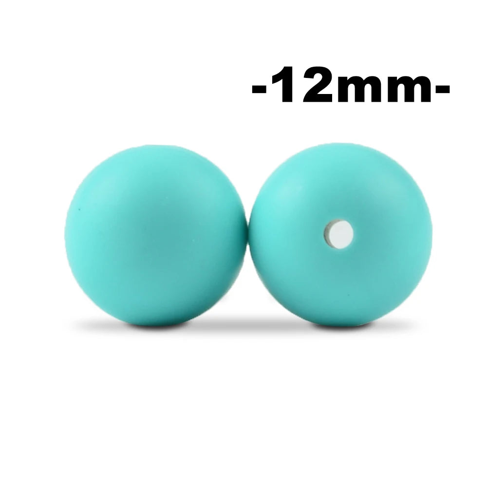 LOFCA 12mm 100pcs Silicone Beads Round Teether Baby Nursing Necklace Pacifier Clip Oral Care BPA Free Food Grade Colorful