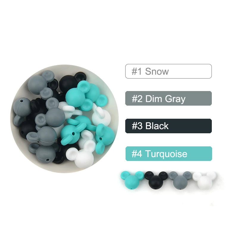 LOFCA 10pcs/lot Mouse Silicone Beads Baby Teether Toy Soft Chew Teething BPA Free DIY Charm Necklace Food Grade Jewelry