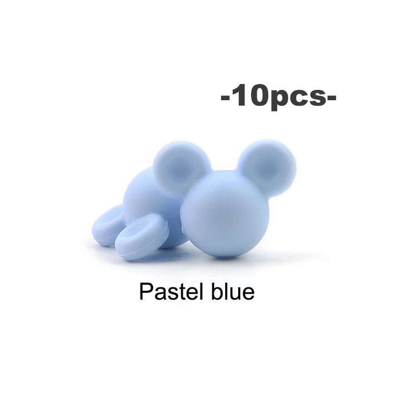 LOFCA 10pcs/lot Mouse Silicone Beads Baby Teether Toy Soft Chew Teething BPA Free DIY Charm Necklace Food Grade Jewelry