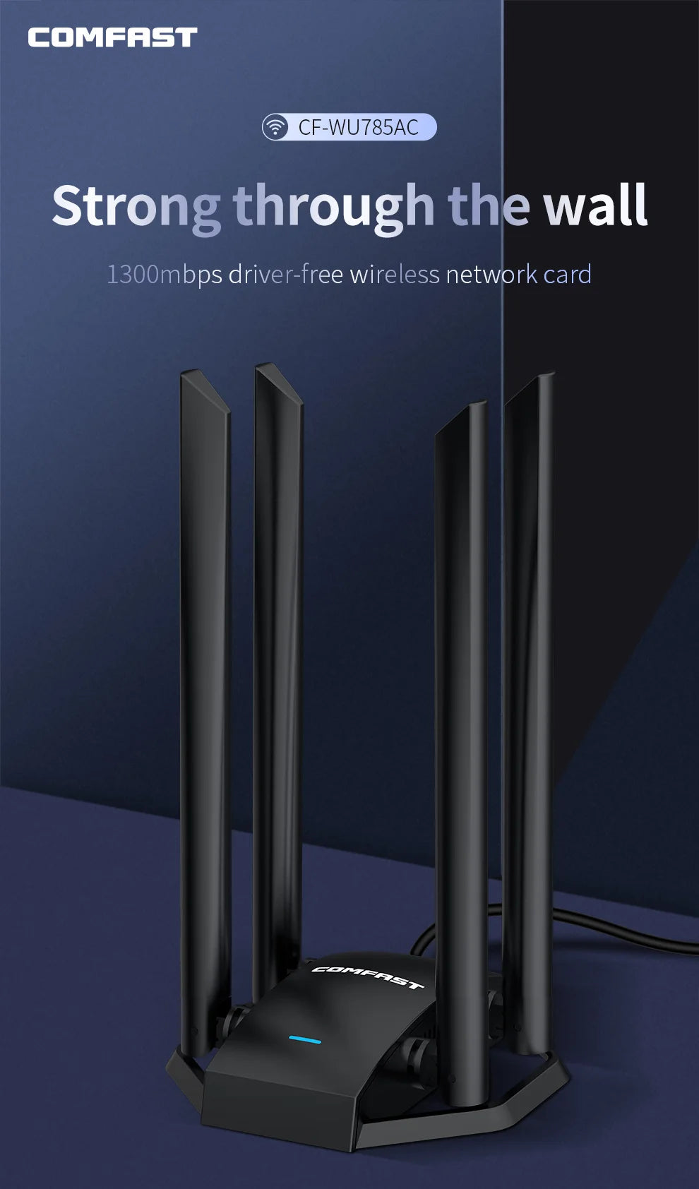 Comfast 1300Mbps Adaptador 2.4G&5GHz Usb Network Card Wireless WiFi Adapter High Gain 4*6dbi Antenna Desktop Linux Wi-fi Receive