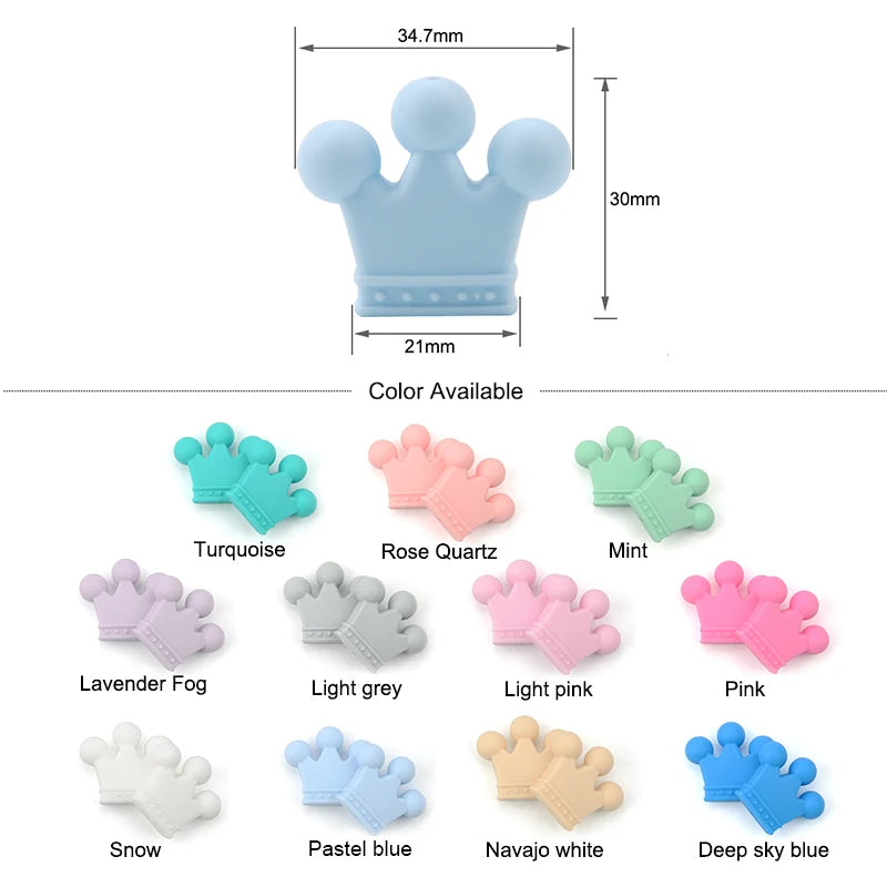 LOFCA 10pcs/lot Silicone Crown Beads BPA Free Silicon Teething Beads Baby Chew Teething Necklace DIY Pacifier Clips Accessory