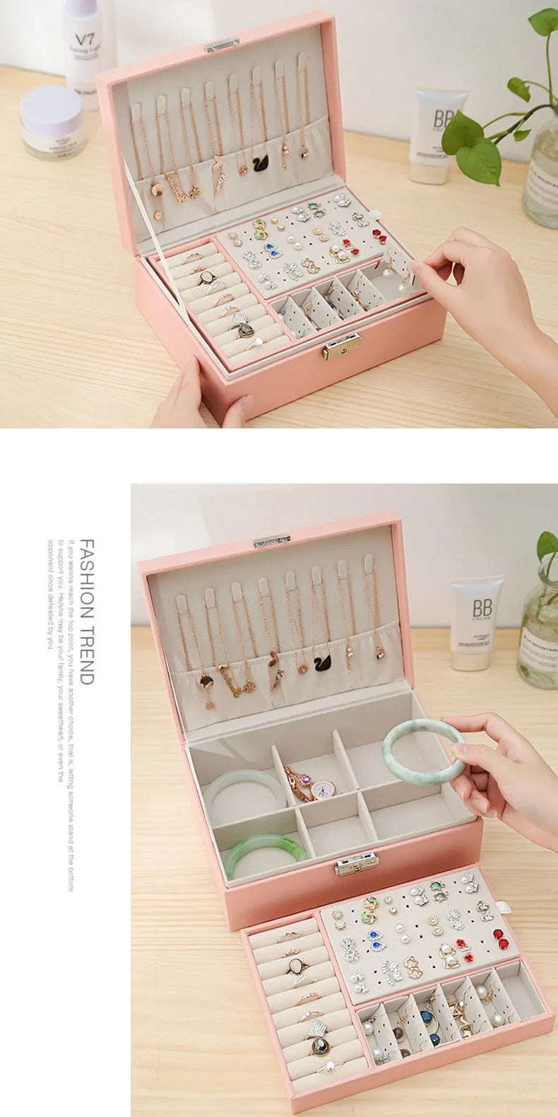 Double-layer Wooden Jewlery Box Ring Box Jewelry Boxes and Packaging with PU Leather Jewelry Storage Organizer and Makeup Case
