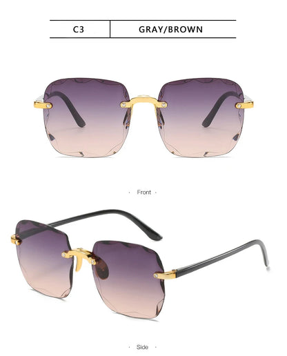 3PCS Square Rimless Sunglasses Women Luxury Brand Designer Summer Red Glasses Fashion Sun glasses For Men UV400 Shades Oculos