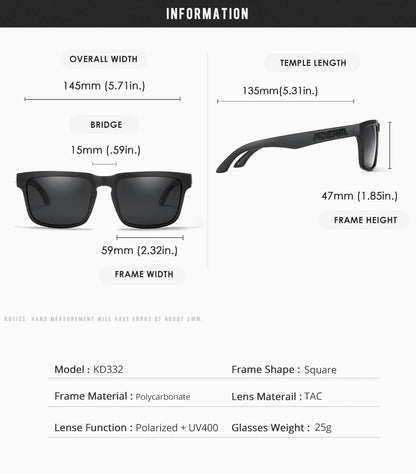 KDEAM Men's Polarized Sunglasses Square Casual Outdoors Sun Glasses Women Unisex Sunglass For Couple With Zipper Case