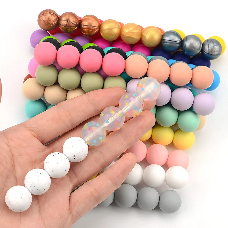 LOFCA 12mm 20pcs/lot Silicone Loose Beads Teething Beads DIY Chewable Colorful Teething For Infant Baby Teether Round