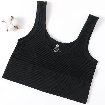 Women Seamless Ribbed Cropped Tank Top High Elastic Sleeveless Top Sexy Lingerie Sports Underwear O-neck Bra Daily Camisole M-XL