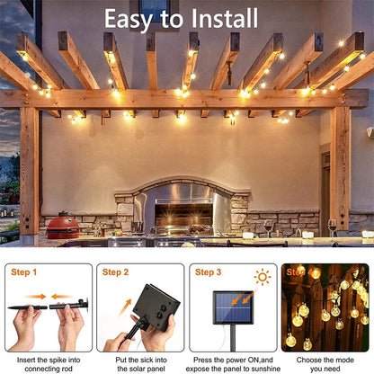 Solar String Crystal Globe Lights 60 LED 8 Lighting Modes IP65 Fairy Light Christmas Garland For Garden Party Decor 1pc/2pcs