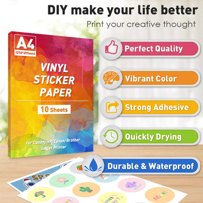 A4 Paper Sheets Adhesive Printable Label Sticker Paper Glossy for Inkjet Printer White Vinyl Label Copy Paper Gift Sticker