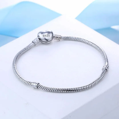 Handmade Jewelry Real 925 Sterling Silver Charm Bracelet Bangle Smooth Heart shape Bracelets for Women men DIY Jewelry 16-23cm