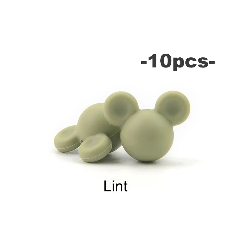 LOFCA 10pcs/lot Mouse Silicone Beads Baby Teether Toy Soft Chew Teething BPA Free DIY Charm Necklace Food Grade Jewelry