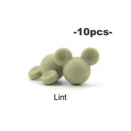 LOFCA 10pcs/lot Mouse Silicone Beads Baby Teether Toy Soft Chew Teething BPA Free DIY Charm Necklace Food Grade Jewelry