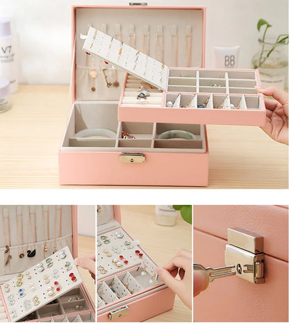 Double-layer Wooden Jewlery Box Ring Box Jewelry Boxes and Packaging with PU Leather Jewelry Storage Organizer and Makeup Case