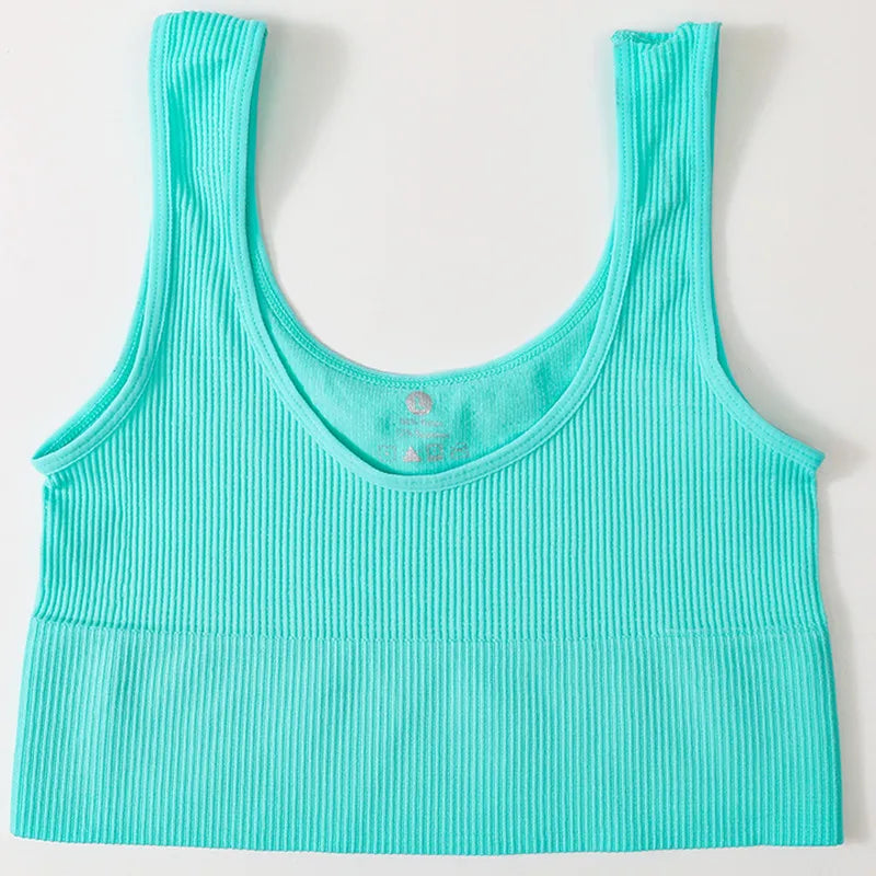 Women Seamless Ribbed Cropped Tank Top High Elastic Sleeveless Top Sexy Lingerie Sports Underwear O-neck Bra Daily Camisole M-XL